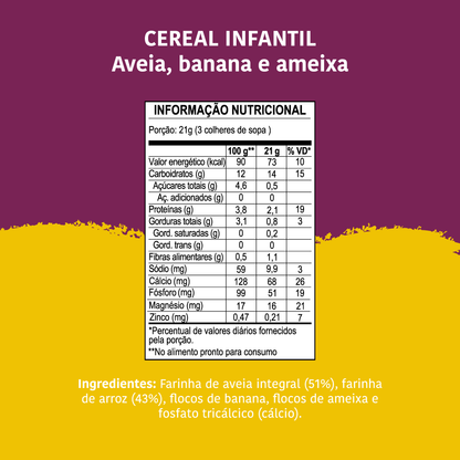 Cereal Infantil: Aveia, Banana e Ameixa, Pouch, 170g - Papapá