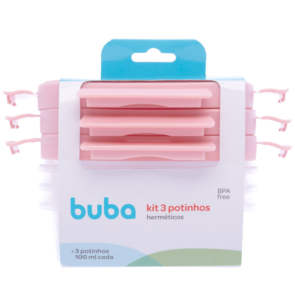 Kit 3 Potinhos Hermeticos, Rosa - Buba