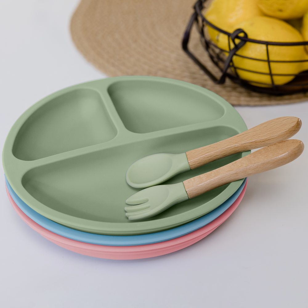 Kit Talheres em Silicone e Bambu - Verde