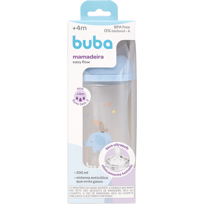 Mamadeira Easy Flow Elefante Azul, 330ml, Anticolica - Buba