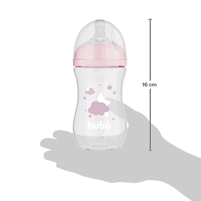 Mamadeira Easy Flow Nuvem Rosa, 270ml, Anticolica - Buba