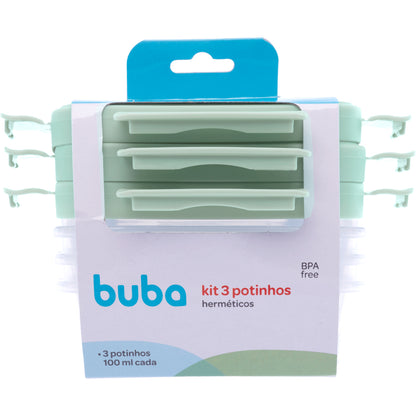 Kit 3 Potinhos Hermeticos, Verde - Buba
