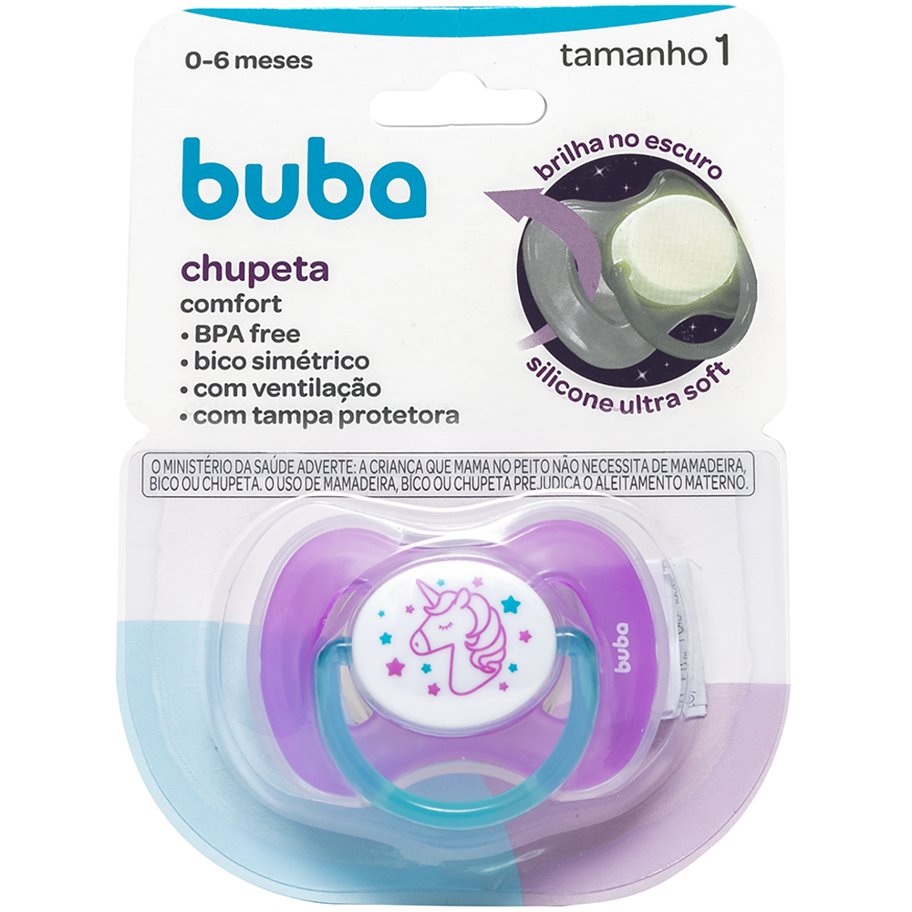 Chupeta Buba comfort Tam.1 Noturna - Unicórnio