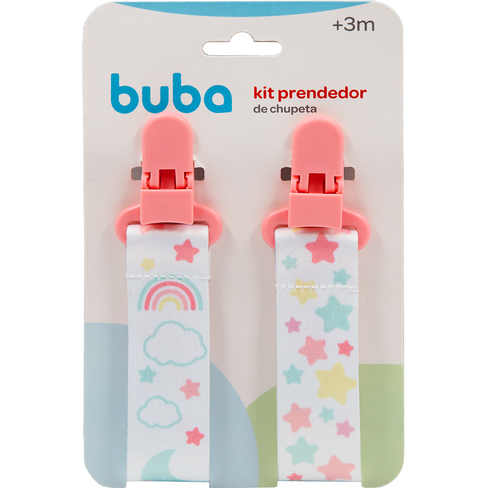 Kit 2 Prendedores de Chupeta e Mordedor Buba - Rosa