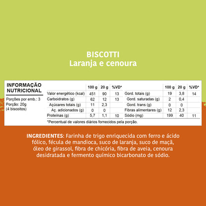 Biscoito Infantil Biscotti: Laranja e Cenoura, 60g - Papapá