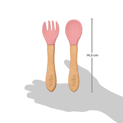 Kit Talheres em Silicone e Bambu - Rosa