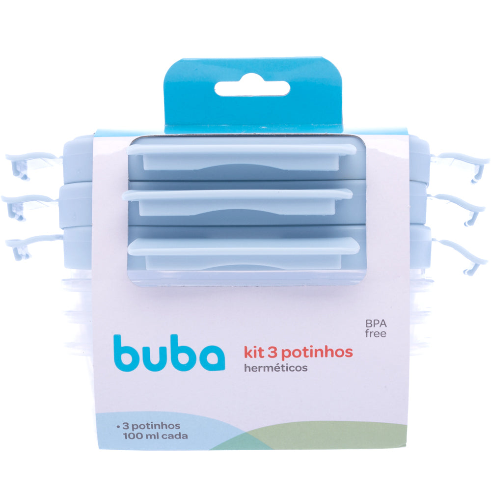 Kit 3 Potinhos Hermeticos, Azul - Buba