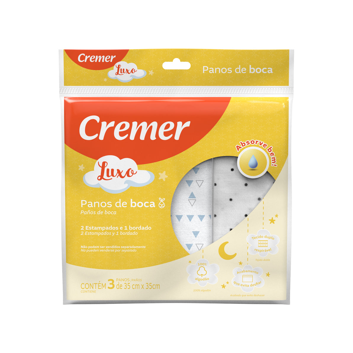Pano de Boca Luxo Neutro com 3 unidades, 35x35 cm - Cremer