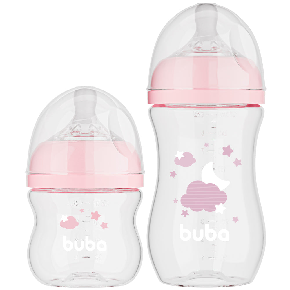 Kit 2 Mamadeiras Easy Flow Nuvem Rosa, 120ml/270ml, Anticolica - Buba