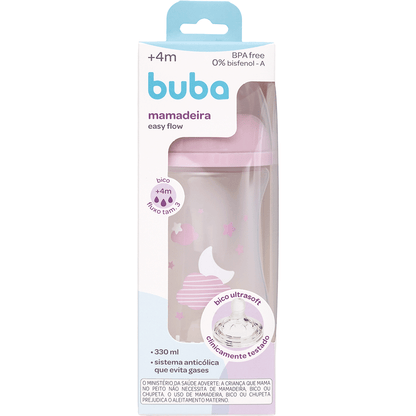 Mamadeira Easy Flow Nuvem Rosa, 330ml, Anticolica - Buba
