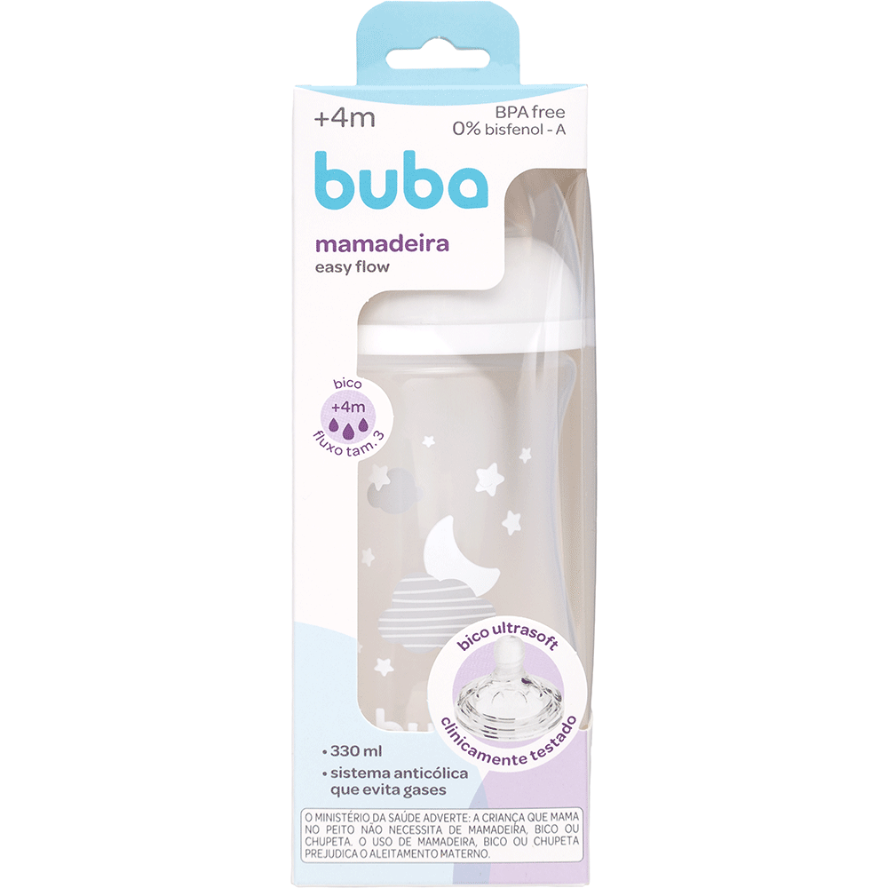 Mamadeira Easy Flow Nuvem Branca, 330ml, Anticolica - Buba