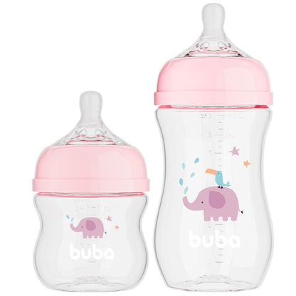 Kit 2 Mamadeiras Easy Flow Elefante Rosa, 120ml/270ml, Anticolica - Buba