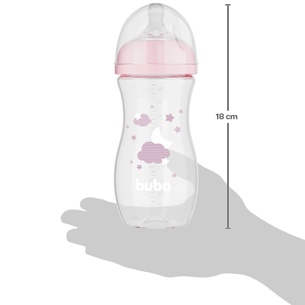 Mamadeira Easy Flow Nuvem Rosa, 330ml, Anticolica - Buba