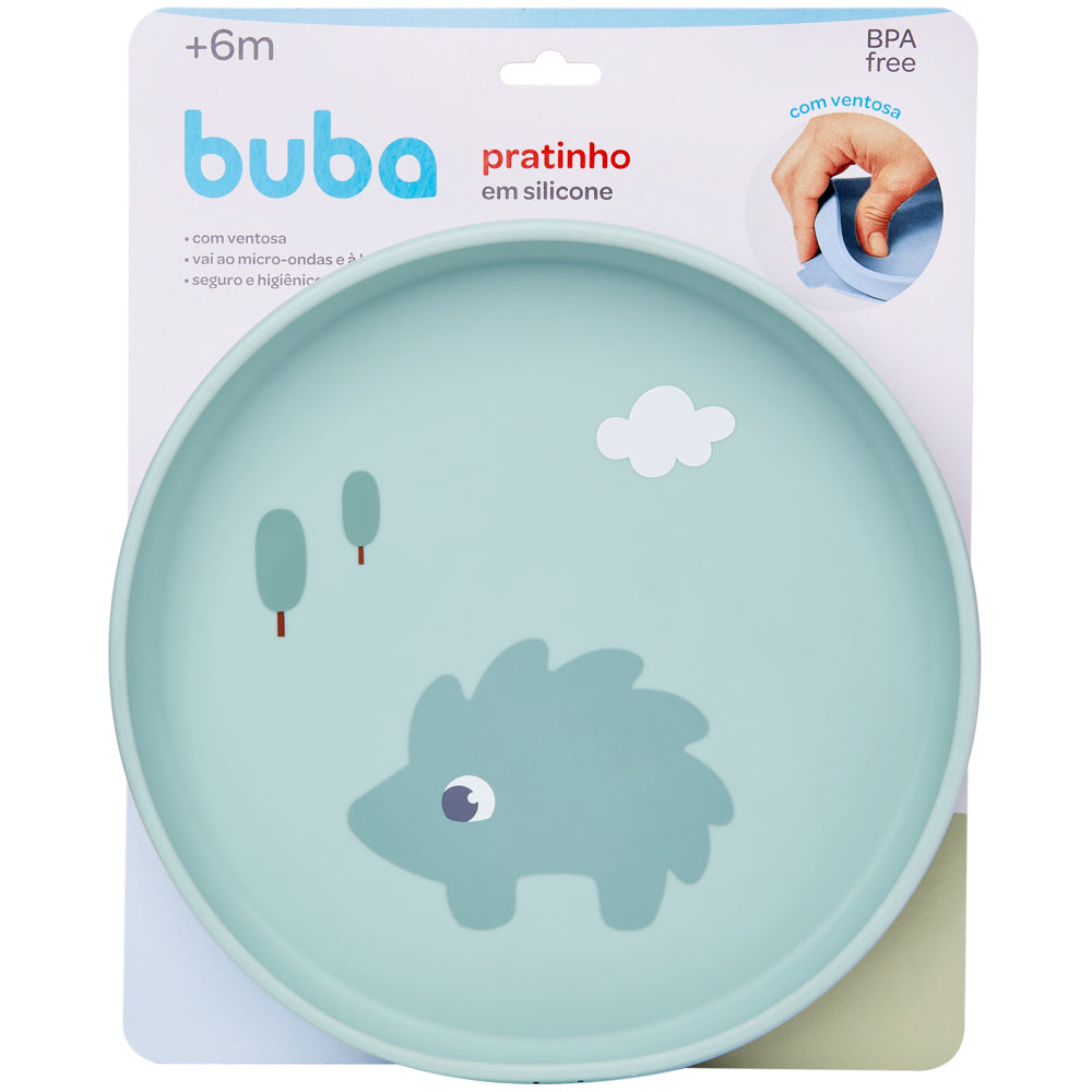 Pratinho em Silicone com Ventosa Verde, Cloudy - Buba