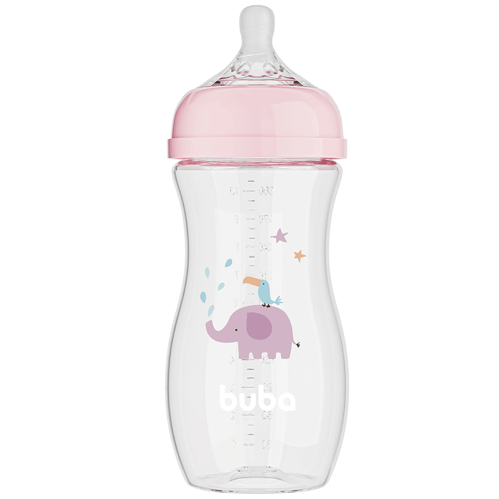 Mamadeira Easy Flow Elefante Rosa, 330ml, Anticolica - Buba