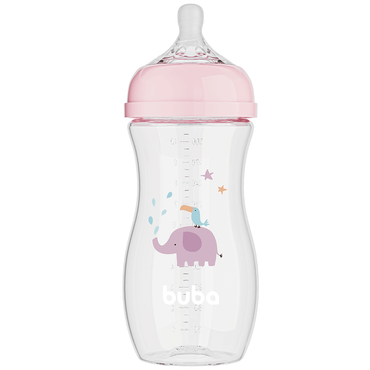Mamadeira Easy Flow Elefante Rosa, 330ml, Anticolica - Buba