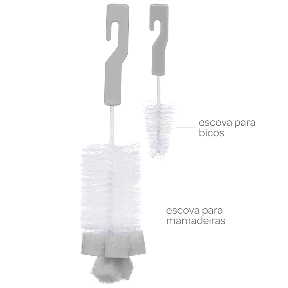 Kit Escovas para Mamadeira e Bico com Esponja - Cinza