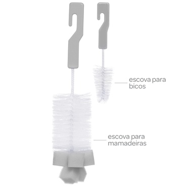 Kit Escovas para Mamadeira e Bico com Esponja - Cinza