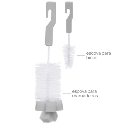 Kit Escovas para Mamadeira e Bico com Esponja - Cinza