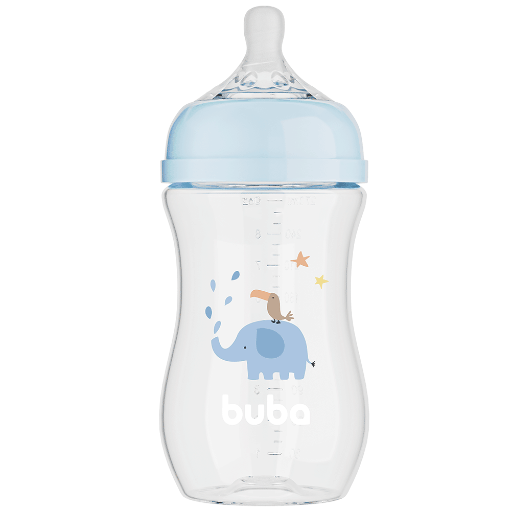 Mamadeira Easy Flow Elefante Azul, 270ml, Anticolica - Buba