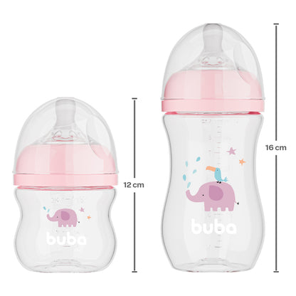 Kit 2 Mamadeiras Easy Flow Elefante Rosa, 120ml/270ml, Anticolica - Buba