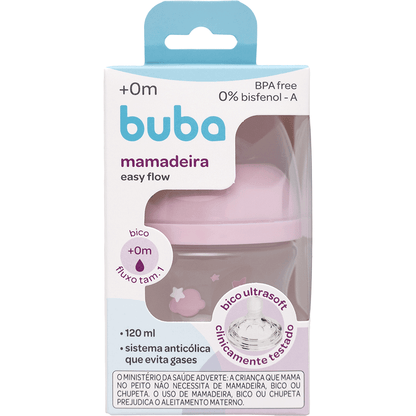 Mamadeira Easy Flow Nuvem Rosa, 120ml, Anticolica - Buba