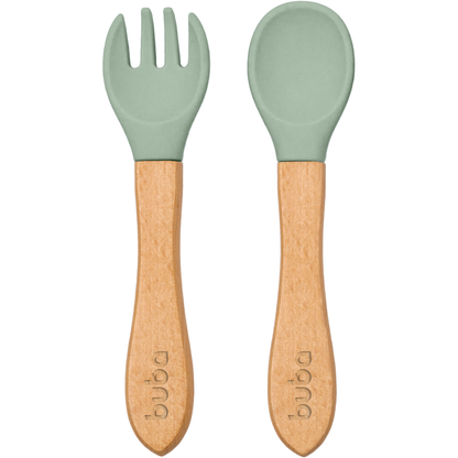 Kit Talheres em Silicone e Bambu - Verde