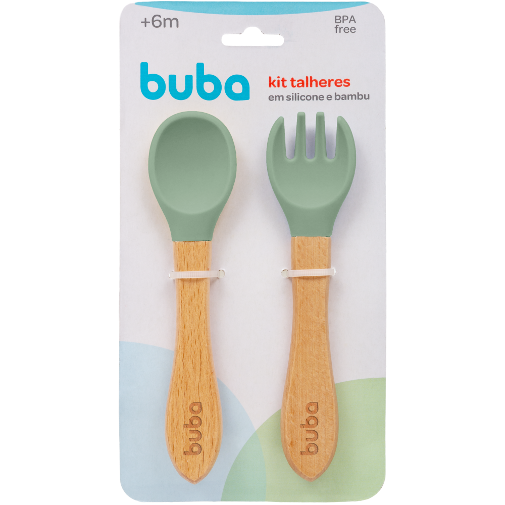 Kit Talheres em Silicone e Bambu - Verde