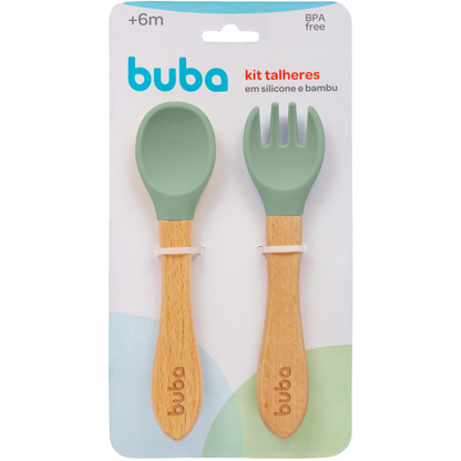 Kit Talheres em Silicone e Bambu - Verde