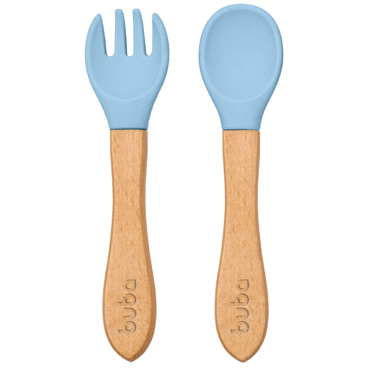 Kit Talheres em Silicone e Bambu - Azul