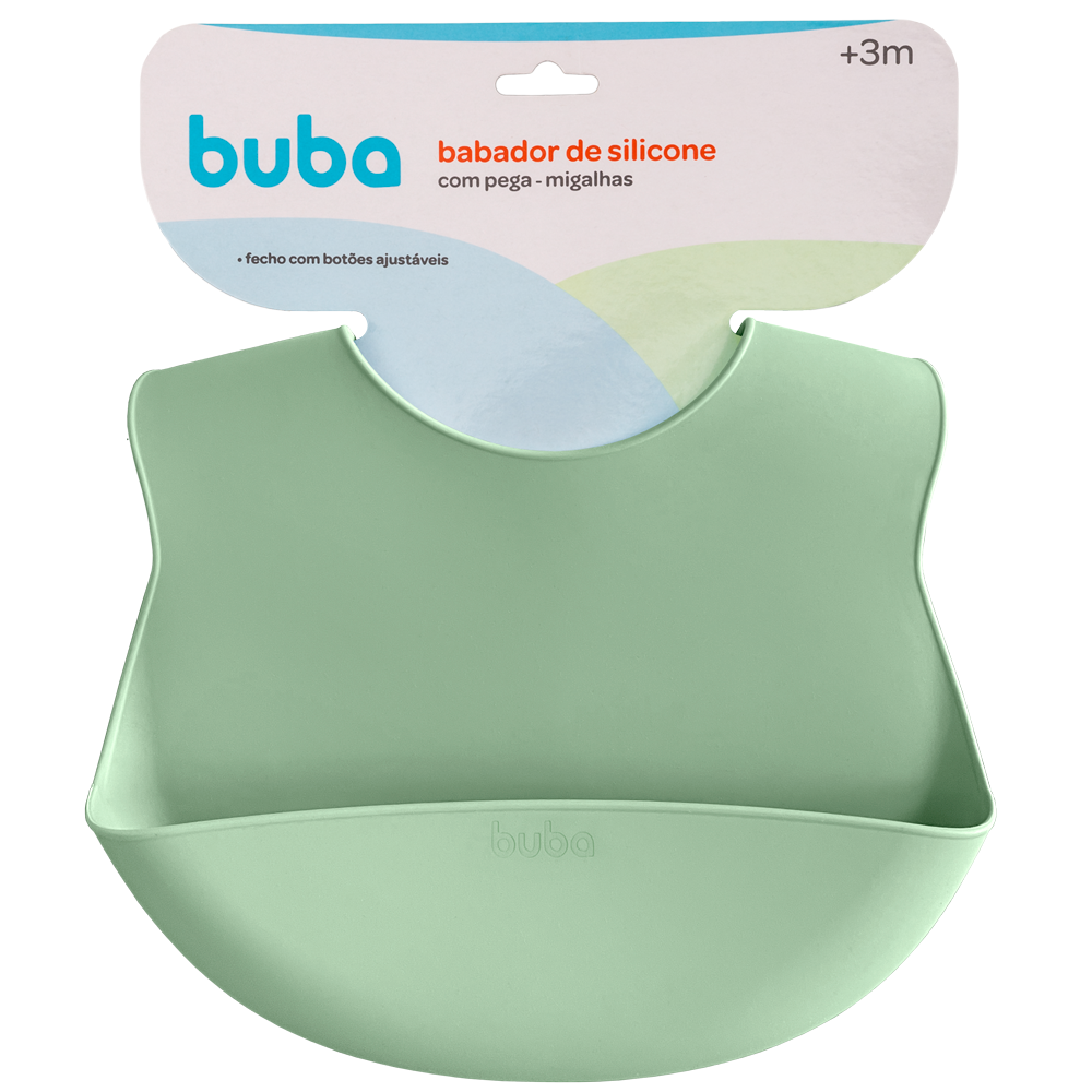 Babador em Silicone com Pega-Migalhas - Verde