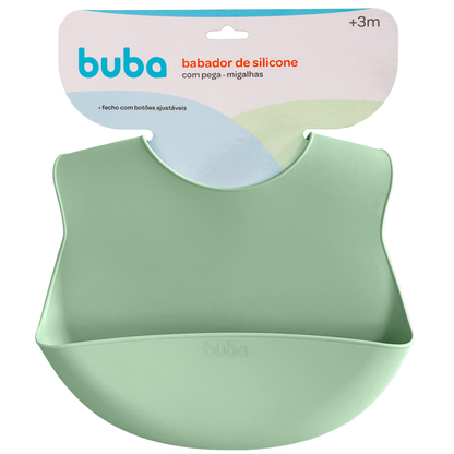 Babador em Silicone com Pega-Migalhas - Verde