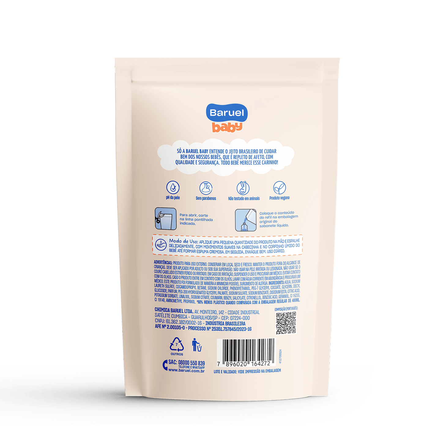 Refil Sabonete Liquido Glicerina, 380ml - Baruel Baby