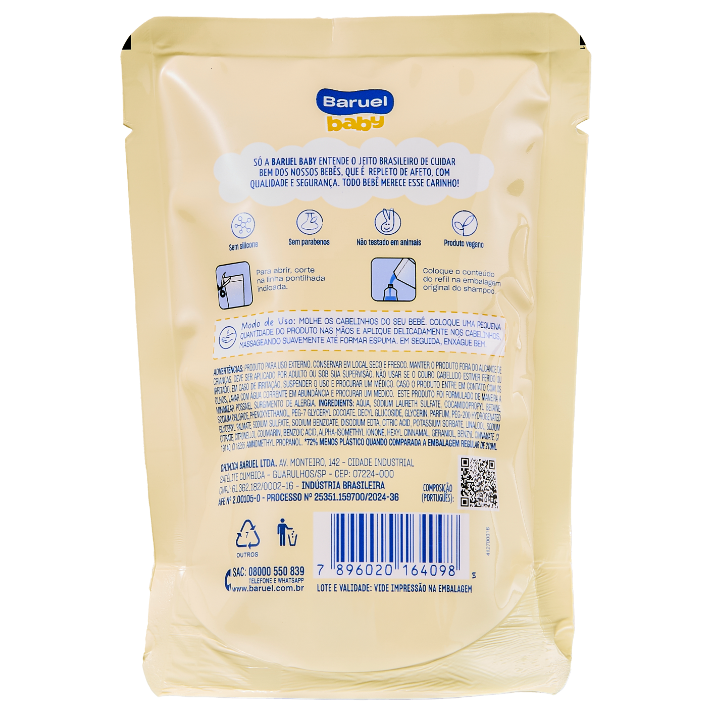Refil Shampoo Suave, 210ml - Baruel Baby