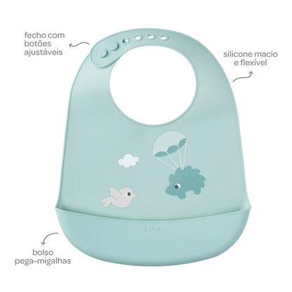Babador em Silicone com Pega-Migalhas Verde, Cloudy - Buba