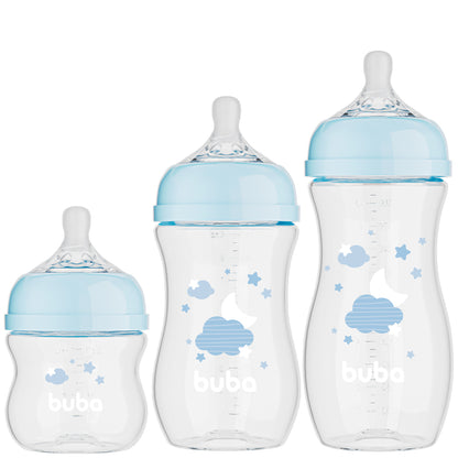 Kit 3 Mamadeiras Easy Flow Nuvem Azul, 120ml/270ml/330ml, Anticolica - Buba