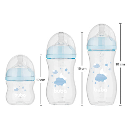 Kit 3 Mamadeiras Easy Flow Nuvem Azul, 120ml/270ml/330ml, Anticolica - Buba