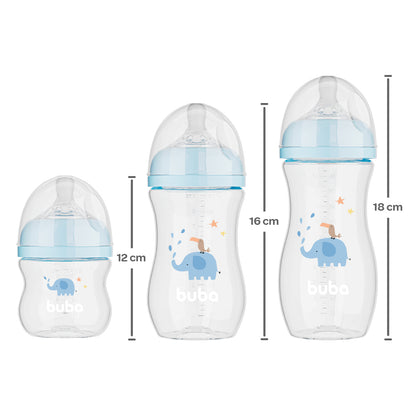Kit 3 Mamadeiras Easy Flow Elefante Azul, 120ml/270ml/330ml, Anticolica - Buba
