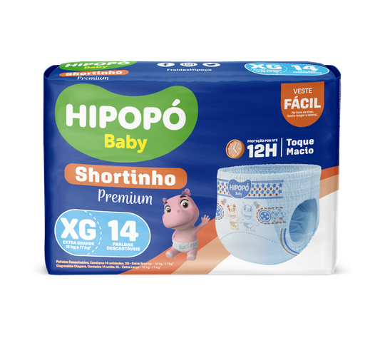 Fralda XG Hipopo Baby Shortinho Jumbinho com 14 unidades