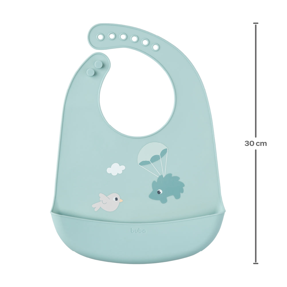 Babador em Silicone com Pega-Migalhas Verde, Cloudy - Buba