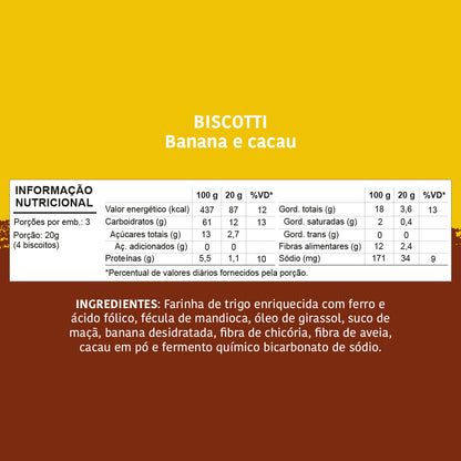Biscoito Infantil Biscotti: Banana e Cacau, 60g - Papapá