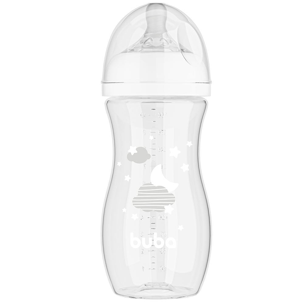 Mamadeira Easy Flow Nuvem Branca, 330ml, Anticolica - Buba
