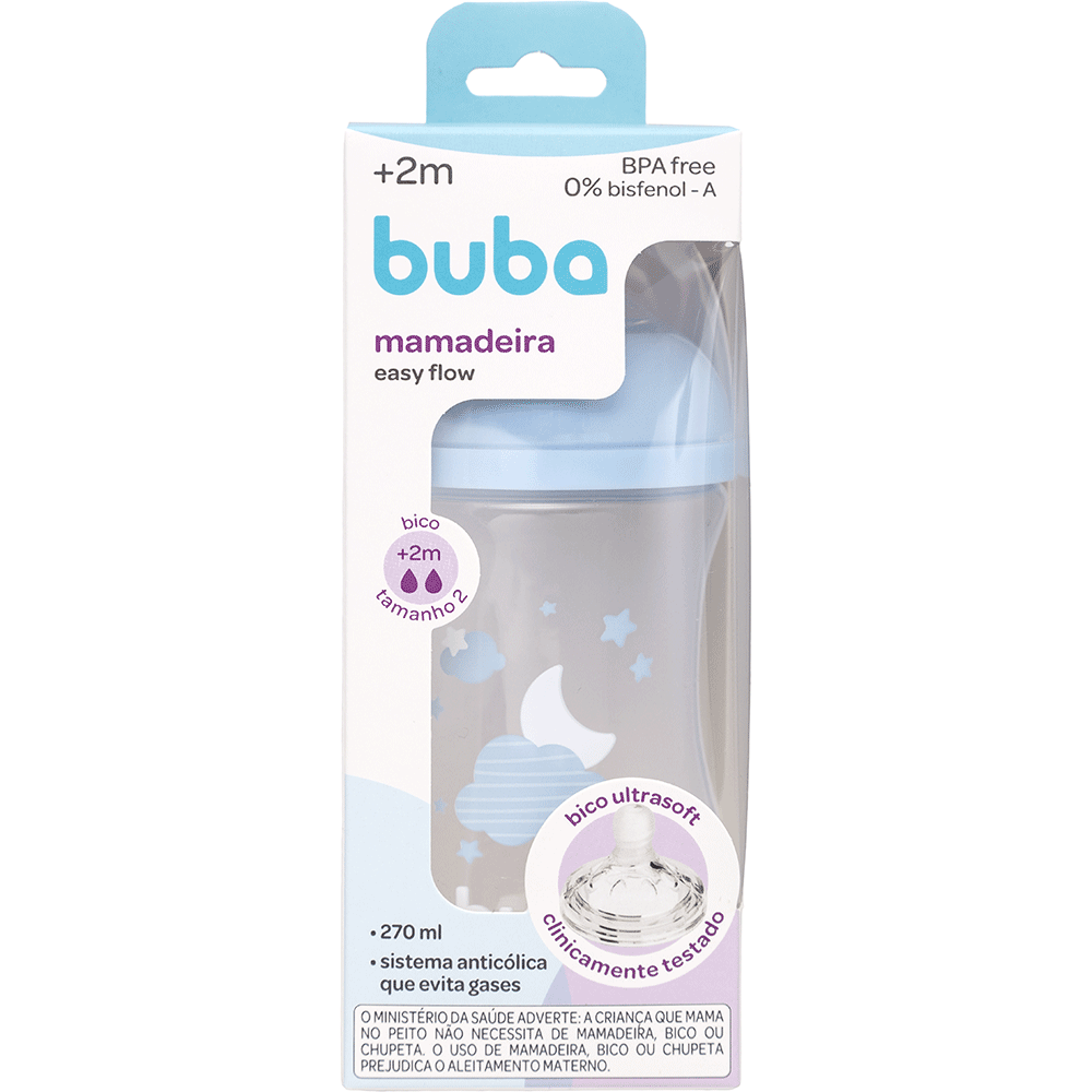 Mamadeira Easy Flow Nuvem Azul, 270ml, Anticolica - Buba