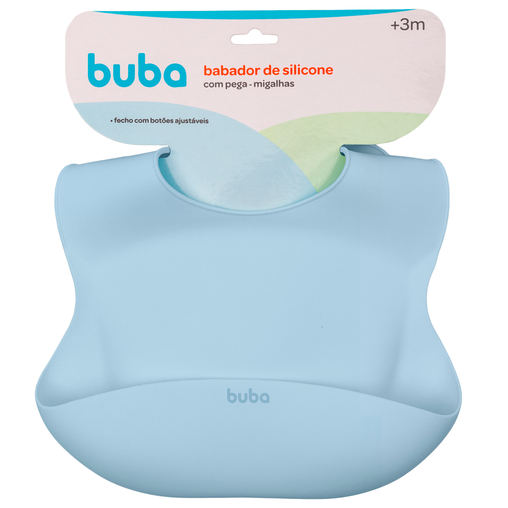 Babador em Silicone com Pega-Migalhas - Azul