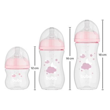 Kit 3 Mamadeiras Easy Flow Nuvem Rosa, 120ml/270ml/330ml, Anticolica - Buba