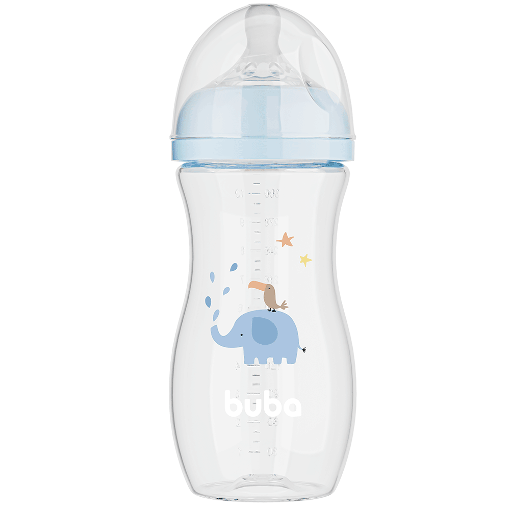 Mamadeira Easy Flow Elefante Azul, 330ml, Anticolica - Buba