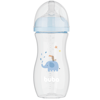 Mamadeira Easy Flow Elefante Azul, 330ml, Anticolica - Buba