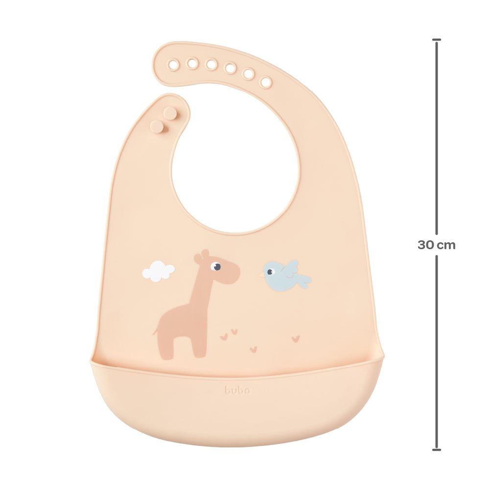 Babador em Silicone com Pega-Migalhas Bege, Cloudy - Buba