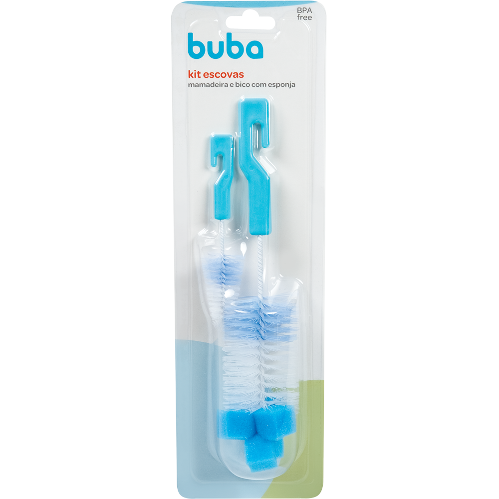 Kit Escovas para Mamadeira e Bico com Esponja - Azul