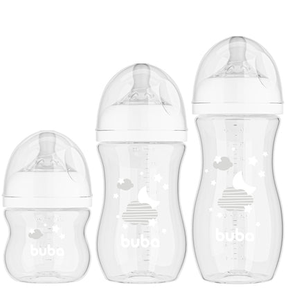 Kit 3 Mamadeiras Easy Flow Nuvem Branca, 120ml/270ml/330ml, Anticolica - Buba
